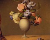 Roses and Heliotrope in a Vase on a Marble Tabletop - 马丁·约翰逊·赫德